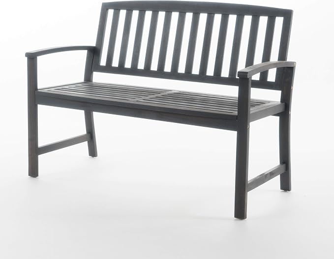 Christopher Knight Home Loja Outdoor Acacia Wood Bench, Dark Grey Finish