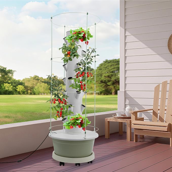 Hydroponics Growing System, 28 Pods Large Vertical Hydroponic Growing Tower with with Climbing Trellis, 7-Tier Indoor Gardening System for Herb Vegetable Fruit