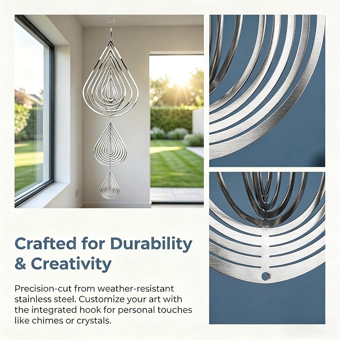 3D Water Drop Wind Spinners, Stainless Steel Hanging Reflective Spinner Set | Outdoor garden yard decor, bird deterrent, decorative gift for mom and women