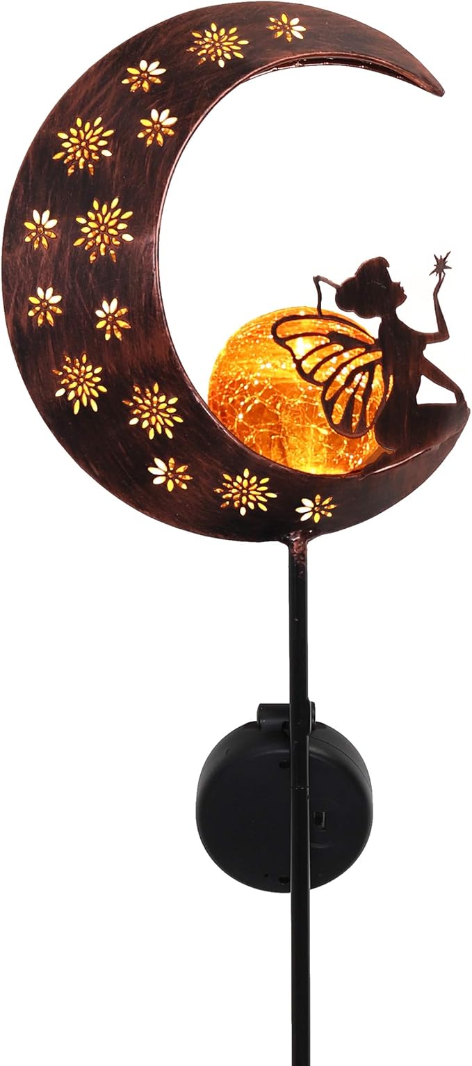 TERESA'S Collections Garden Decor for Outside,Moon Fairy Garden Accessories for Outdoor Decor, 39'' Solar Lights for Yard Decorations Outdoor, Metal Yard Stakes for Lawn Patio Porch Gifts for Mom