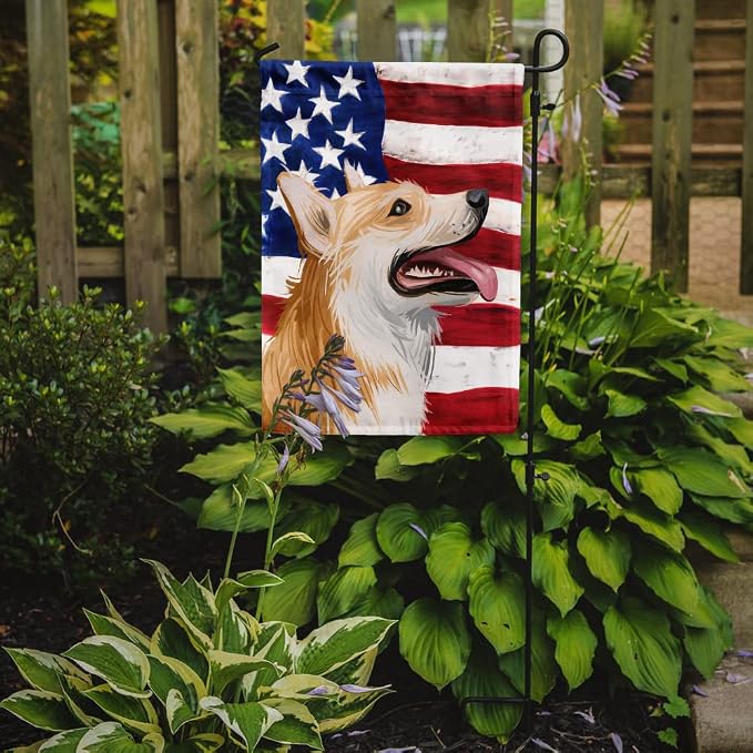 Caroline's Treasures CK6751GF Pembroke Welsh Corgi American Flag Garden Flag Mailbox Flag Decorative Yard Flag Banner Outside Patio Artwork Yard Flower Beds, Garden Size, Multicolor