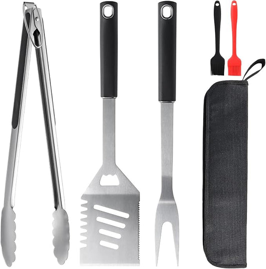 5PCS BBQ Tools, Stainless Steel Barbecue Accessories-Spatula, Fork, Tongs & Oil Brushes, Suitable for Camping and BBQ Use,Ideal BBQ Set Grilling Tools for Outdoor Grill, Gifts for Dad Husband