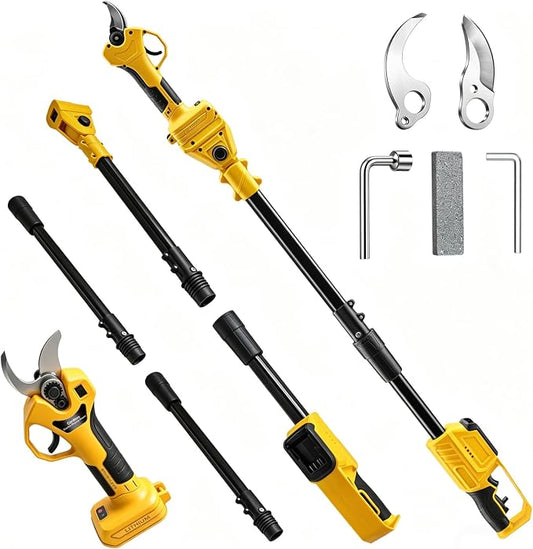 2-in-1 Cordless Pruning Shears with Pole Compatible with DeWalt 20V Battery (Tool Only, No Battery), 8FT Reach Pole Pruner, 1.2" Cut, Brushless Electric Branch Cutter for Tree Trimming & Gardening