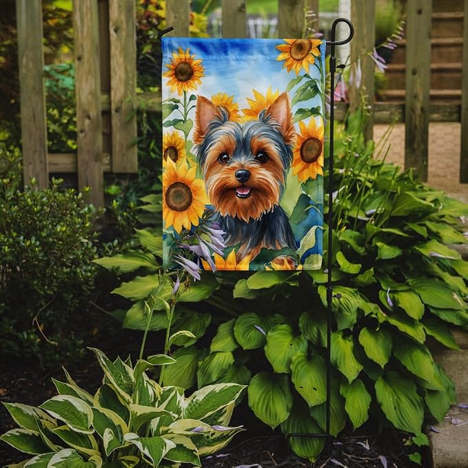 Caroline's Treasures DAC6178GF Yorkshire Terrier in Sunflowers Garden Flag Mailbox Flag Decorative Yard Flag Banner Outside Patio Artwork Yard Flower Beds, Garden Size, Multicolor