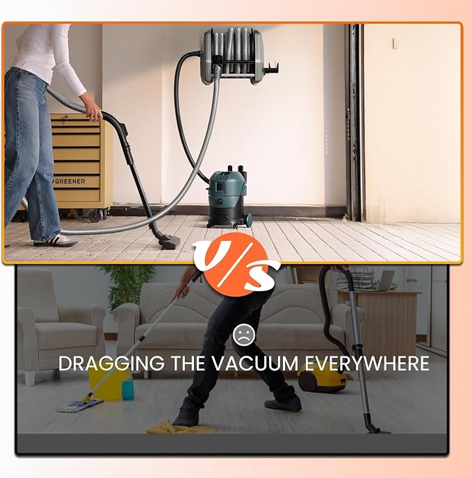 Giraffe Tools Vacuum Hose Reel with 30ft Extension Retractable Hose, 1-1/4'' Wall Mount Vacuum Replaceable Hose Suitable for 32mm Wet Dry Vacuums Cleaner