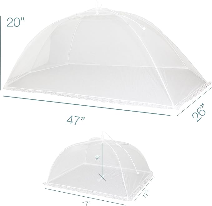Simply Genius Mesh Food Covers for Outdoors - 2 Jumbo (39x24 in) & 4 Large (17x17 in), White Collapsible 6-Pack - Pop-Up Reusable Food Nets & Tents for Outdoor Serving & Picnics with Bug Protection