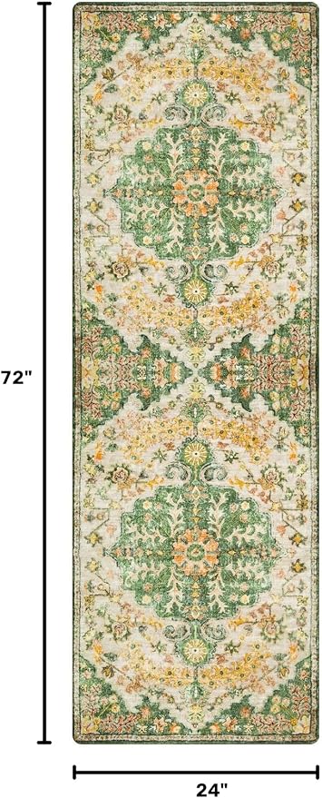Lahome Reine Bohemian 2x6 Washable Hallway Runner Rug, Kitchen Runner Rugs Non Skid Washable, Floral Medallion Soft Bathroom Carpet Runners for Laundry Room Bedroom Foyer Entryway, Yellow/Green/Multi