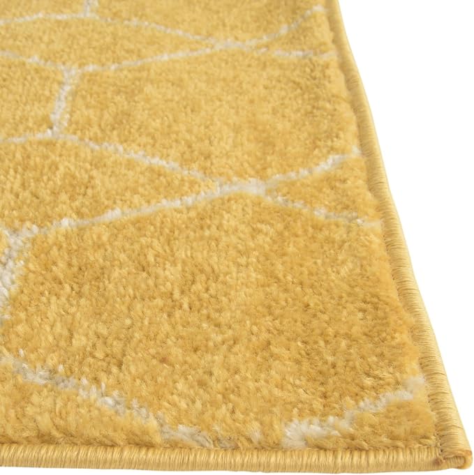 Unique Loom Trellis Frieze Collection Area Rug - Geometric (2' x 10' Runner, Yellow/ Ivory)