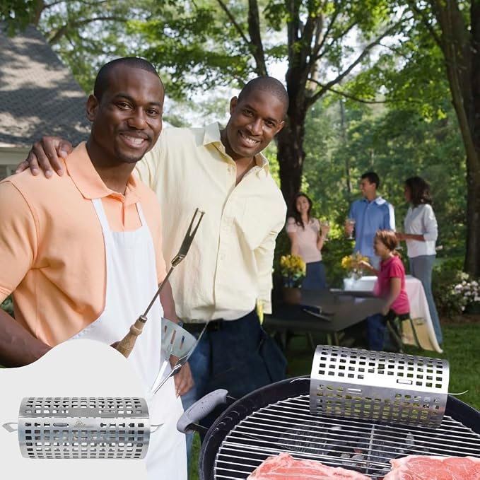 BBQ Dragon Rolling Grill Basket – Large Stainless Steel with Snap-Close Lid, Dishwasher Safe for Vegetables, Fish, and Meat