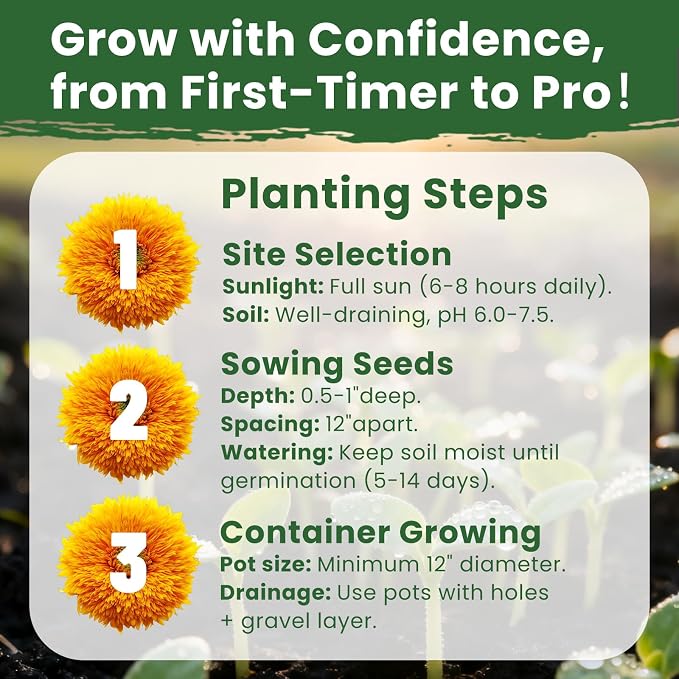 800+ Giant Teddy Bear Sunflower Seeds – Fluffy Double Yellow Petals – Extra Large Blooms, Open Pollinated, Easy to Grow for Outdoor Garden (Teddy Bear Sunflower)