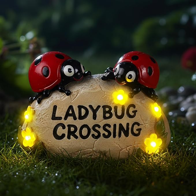 Solar Ladybug Garden Statues 4.7" Resin Ladybug Solar Lights Waterproof Outdoor Yard Patio Lawn Decor House Warming Birthday Gifts for Women Mom Wife Grandma Sister