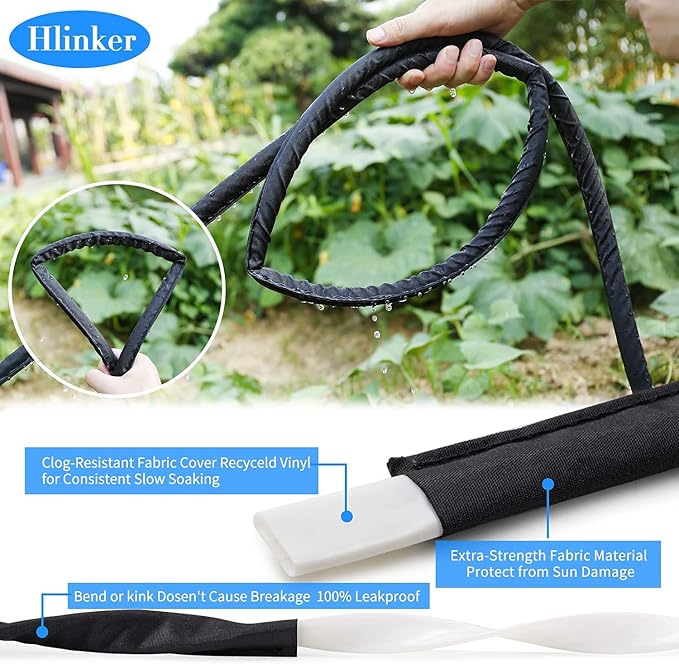 Hlinker 2026 Flat Soaker Hose 100 ft (50ft 2Packs) with Stake for Garden, Linkable Drip Hose Diy Automates Garden Irrigation System Saving 88% Water, Dual-layer Leak-free Design Water Hose with Holes