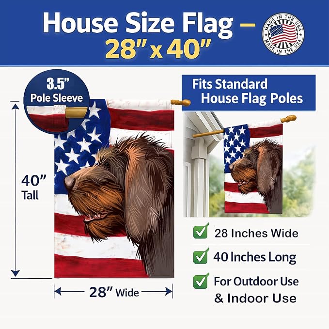 Caroline's Treasures CK6484CHF Cesky Fousek Dog American Flag House Flag Large Porch Sleeve Pole Decorative Outside Yard Banner Artwork Wall Hanging, Polyester, House Size, Multicolor