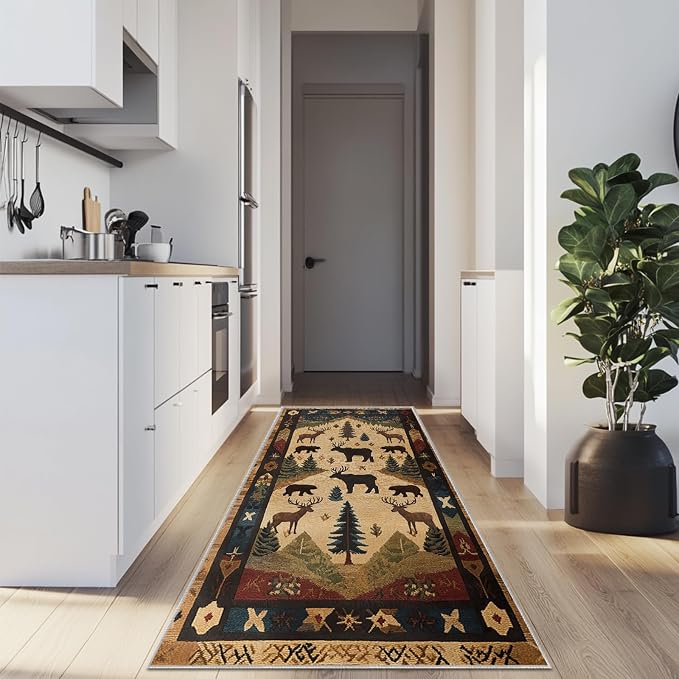 Farmhouse Cabin Runner Area Rug Rustic Washable 2x6 Rugs for Living Room Bedroom Western Country Non-Slip Soft Floor Large Carpet for Office Entryway Bathroom