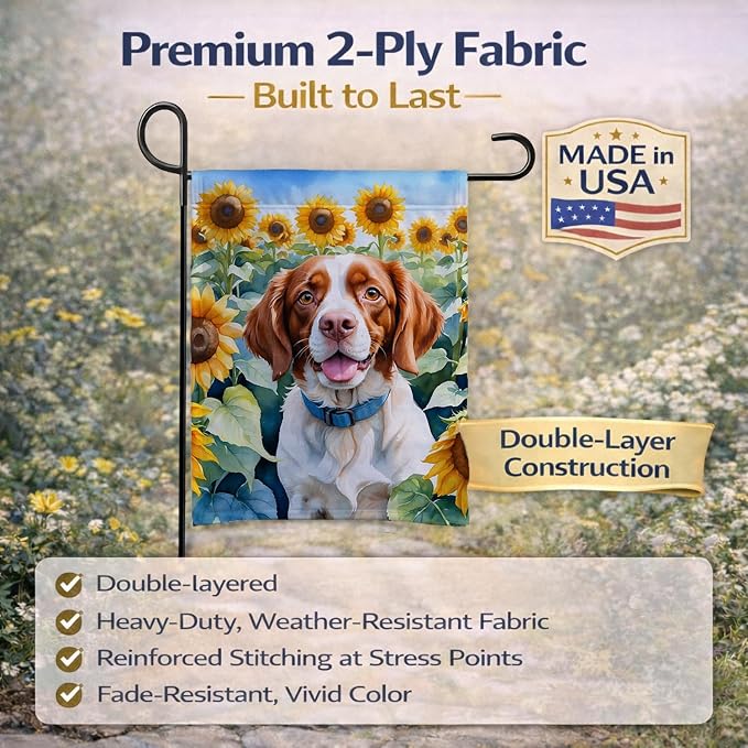 Caroline's Treasures DAC6040GF Brittany Spaniel in Sunflowers Garden Flag Mailbox Flag Decorative Yard Flag Banner Outside Patio Artwork Yard Flower Beds, Garden Size, Multicolor