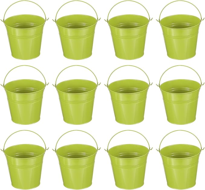 PATIKIL 5"x4.7" Small Metal Buckets with Handle, 12 Pcs Mini Bucket Easter Buckets, Green