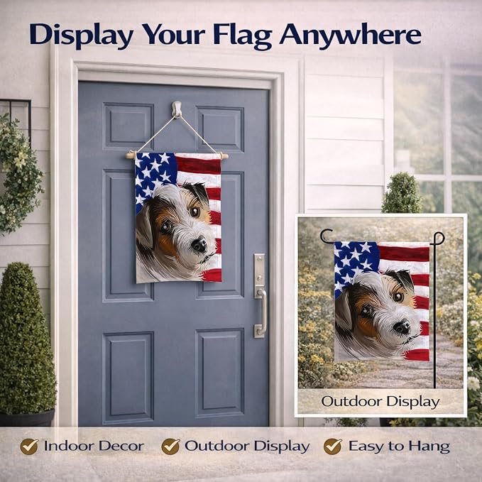 Caroline's Treasures CK6637GF Parson Russell Terrier American Flag Garden Flag Mailbox Flag Decorative Yard Flag Banner Outside Patio Artwork Yard Flower Beds, Garden Size, Multicolor