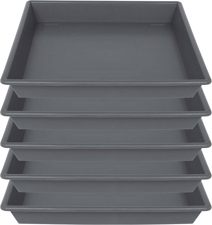 NIMYAU Square Plant Saucer 12 Inch 5 Pack, Plant Stand Plant Trays for Pots Heavy Duty Gray Plastic Plant Saucers for Indoors Outdoors, Flower Pot No Holes Plant Lover Gardening Gifts