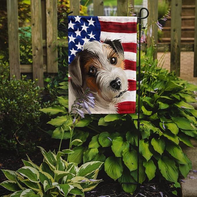 Caroline's Treasures CK6637GF Parson Russell Terrier American Flag Garden Flag Mailbox Flag Decorative Yard Flag Banner Outside Patio Artwork Yard Flower Beds, Garden Size, Multicolor
