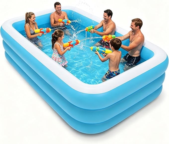 HAIKE Inflatable Pool for Adults and Kids, Family Full-Sized Kids Pool Outdoor Water Party, Summer 3 Layer Thickened Swimming Pool, Rectangular Blow Up Pool for Backyard Garden (120"x59.1"x22" Blue)