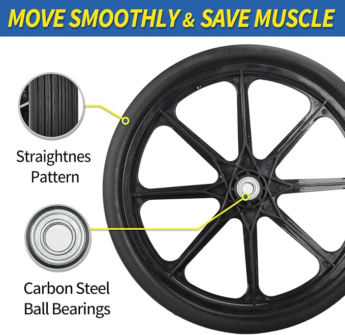 GICOOL 20" Flat Free Tire and Wheel, with 3/4" & 5/8" Bearing, 2.45" Centered Hub, Replacement Wheel For Rubbermaid Wheelbarrow, Garden Yard Cart, 2 Pcs