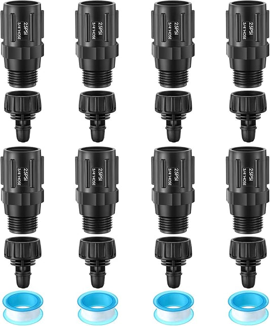 8 Set Drip Irrigation Faucet Adapter Kit, 25 PSI Garden Hose Pressure Regulator, 1/4'' Drip Irrigation Tubing to 3/4'' Faucet, Plumbing Tape