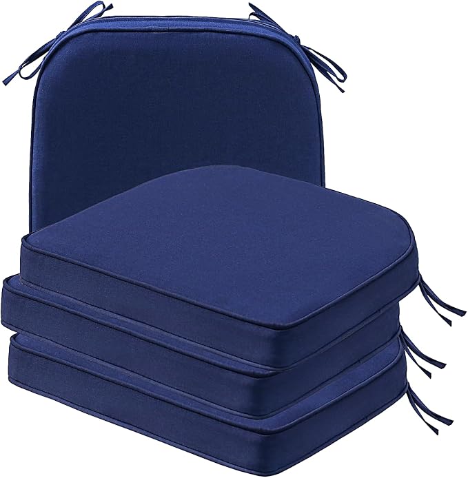 Unimatta Round Corner Seat Cushions, 17" x 16" x 2", Set of 4, Indoor Outdoor Water Repellent Universal Chair Pads with Ties for Patio Furniture, Garden Deck Dining Chairs, Navy