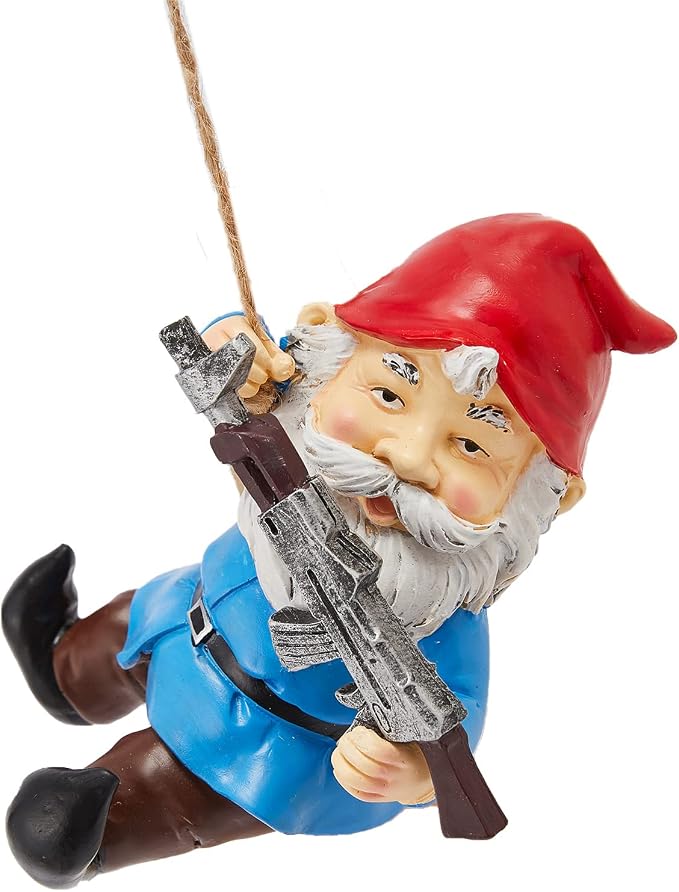 Garden Climbing Tree Gnomes Gun SWAT Climbing Team Figurines, Adorable Gardens Decor, 3 Pack of Durable Colorful Weather Proof Indoor & Outdoor Ornaments, Lawn Trees, Yard, or Patio, 6.5" Sculpture