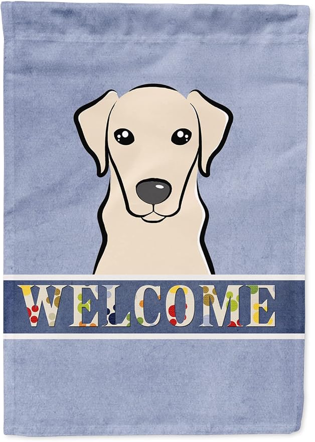 Caroline's Treasures BB1408GF Yellow Labrador Welcome Garden Flag, Blue Mailbox Flag Decorative Yard Flag Banner Outside Patio Artwork Yard Flower Beds, Garden Size, Multicolor