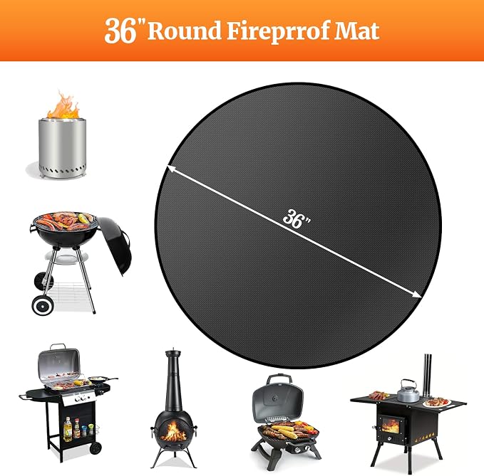 36" Round Fire Pit Mat for Solo Stove Bonfire/Under Grill Mat, 4 Layers Fireproof Waterproof Oil-Proof, BBQ Mat, Portable, Deck Patio Grass Smoker