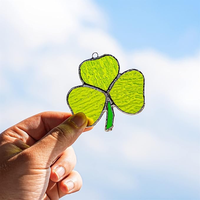 6pcs Hand-Blown Glass Ornaments Hanging Glass Gazing Balls and Handmade Stained Glass Shamrock Sun Catcher