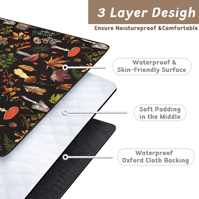 Picnic Blankets Extra Large Waterproof, 80"x 60"Mushroom Beach Mat with Corner Pockets Windproof Sandproof Foldable Portable 3-Layer Mat Darker for Wet Grass,Parks,Music Festival,Camping,Concerts