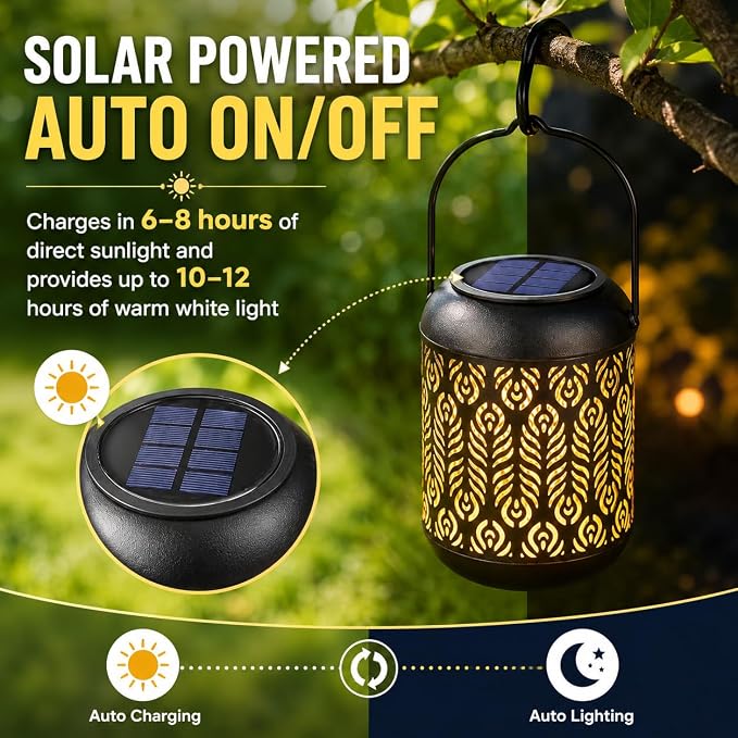 LeiDrail Solar Lantern Outdoor Hanging Lanterns Garden Metal Decorative Light Warm White LED Waterproof Landscape Lighting for Table Pathway Party Yard - 2 Pack