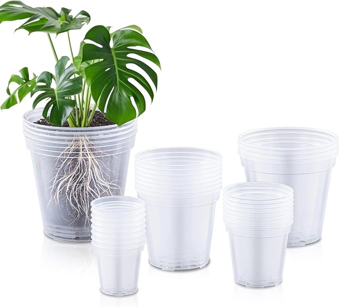 Vesici 32 Pcs 3/4/5/6/7 Inch Large Thickened Clear Nursery Pots Variety Pack Plant Pots with Drainage Holes Planters for Indoor Plants Flexible Transparent Plastic Plant Bottle Succulents