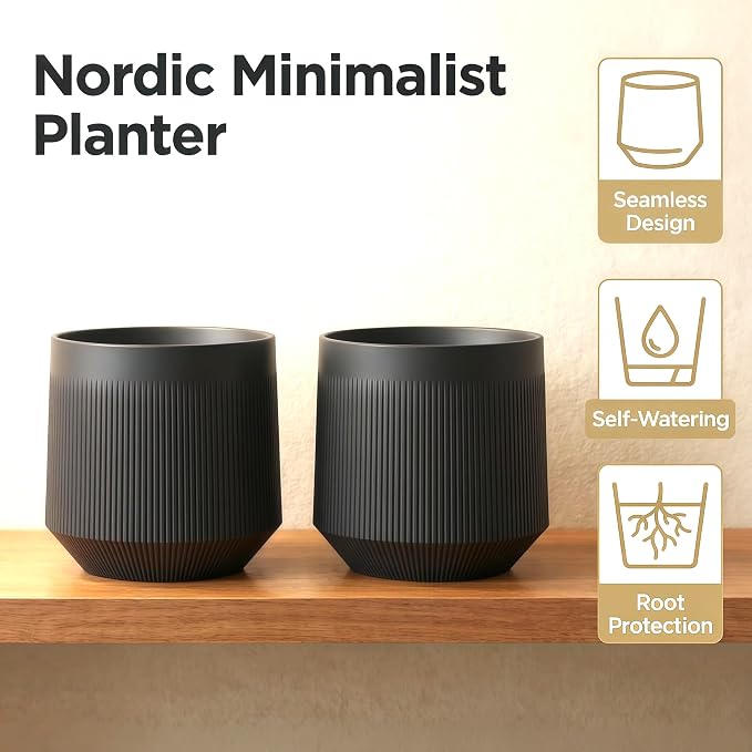 Plant Pots，Set of 2 Plastic Large Pots for Indoor Plants,Flower Pots Outdoor Planters with Drainage Hole and Seamless Saucer,(Gray 15Inches)