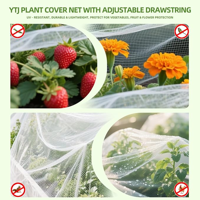 Garden Netting for Raised Beds, YTJ Raised Bed Bird Netting Pest Barrier Screen, UV -Resistant, Protect for Vegetables, Fruit & Flower Protection (2Pcs White, 4×2×1FT)