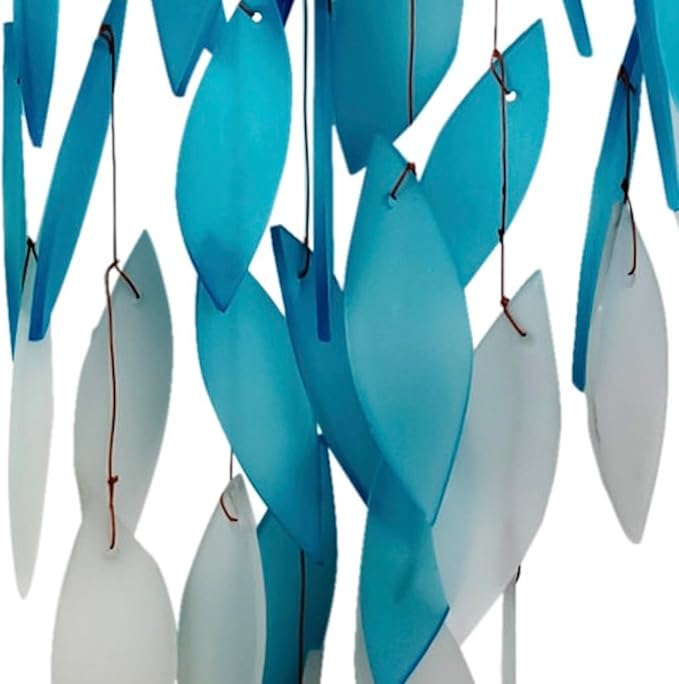 Blue Handworks Ocean Ombre Deluxe Waterfall Glass Wind Chime | Handcrafted Deluxe Waterfall Glass Wind Chime with Ombre Gradient from Deep Royal Blue to Soft Aqua and Frosted White