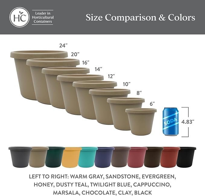 The HC Companies Prima Round Plastic Plant Pot w/Rolled Rim - Lightweight & UV Resistant Flower Pot for Herbs & More - Outdoor & Indoor Plant Pots w/Drainage (12 inch, Twilight Blue, Pack of 1)