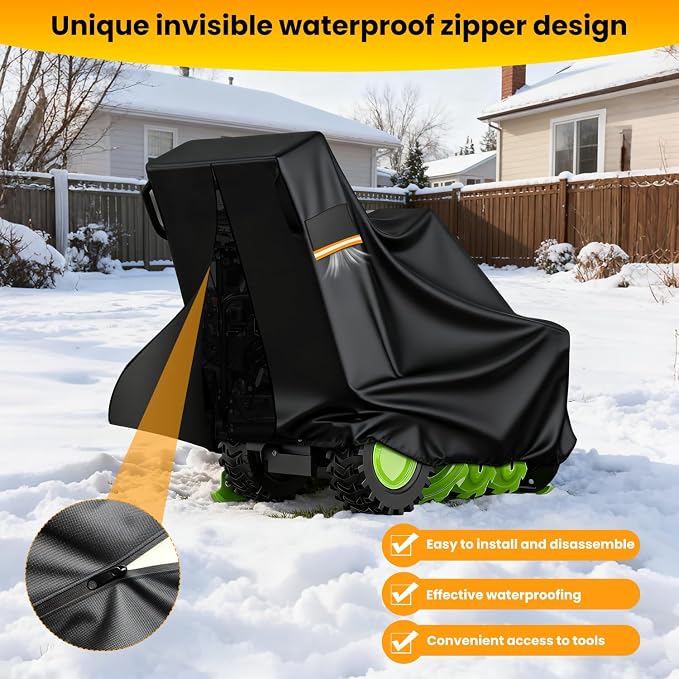 Snow Blower Cover - 1200D Snowblower Covers Heavy Duty Waterproof Zipper Reflective Strips Universal Fit for EGO, Honda, Ryobi, Cub Cadet, Ariens, Troy Bilt, Snow Joe, Toro and PowerSmart
