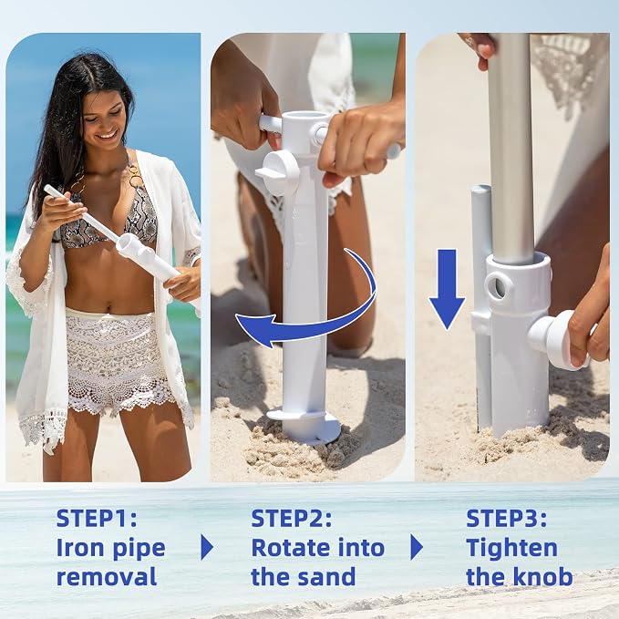 AMMSUN Beach Umbrellas for Sand Heavy Duty Wind Portable, 6.5 ft Beach Umbrella with Sand Anchor & UV Protection, Carry Bag for Outdoor Patio Garden Outdoor, Blue