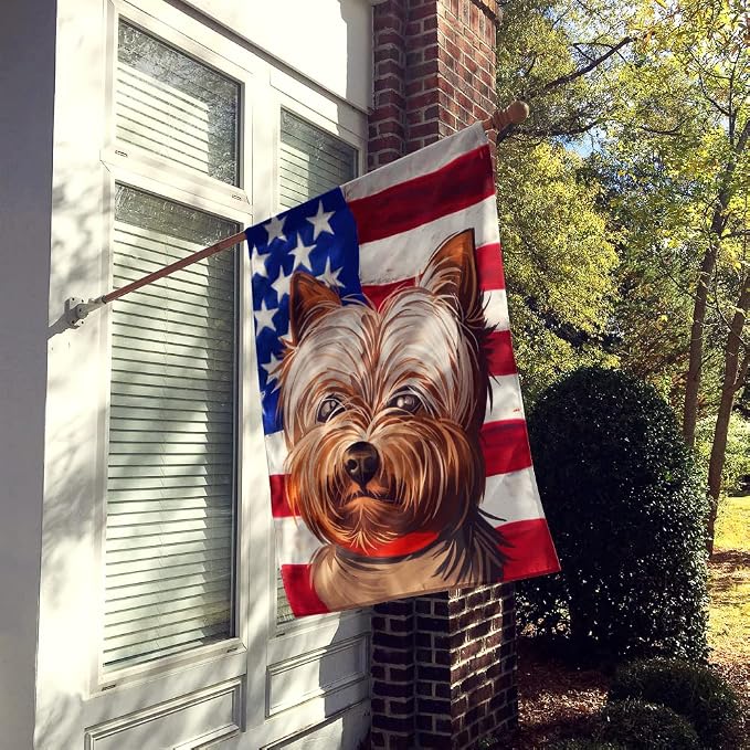Caroline's Treasures CK6760CHF Yorkshire Terrier American Flag House Flag Large Porch Sleeve Pole Decorative Outside Yard Banner Artwork Wall Hanging, Polyester, House Size, Multicolor