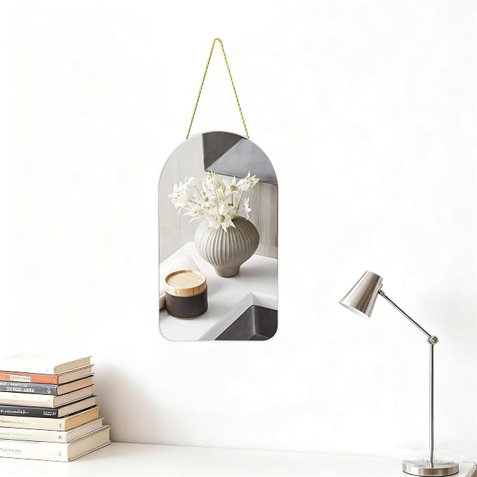 Funerom Small Decorative Arched Wall Mirror with White Frame, 15.8 x 9 inch | Small Modern Hanging Mirror for Bedroom Bathroom