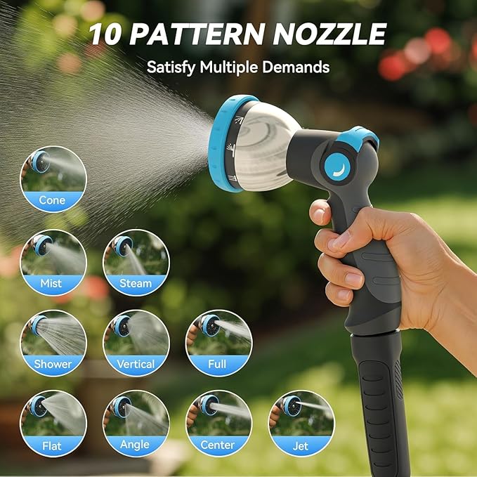 Relhost Retractable Garden Hose Reel, 5/8 in x 100 ft Wall Mount Heavy Duty Hose Reel with Any-Length Lock, Auto Rewind System, 180° Swivel Bracket, and 10-Pattern Nozzle for Garden, Dark Grey