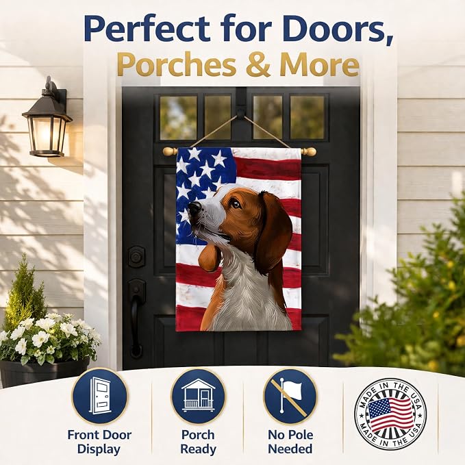 Caroline's Treasures CK6397CHF American English Coonhound American Flag House Flag Large Porch Sleeve Pole Decorative Outside Yard Banner Artwork Wall Hanging, Polyester, House Size, Multicolor