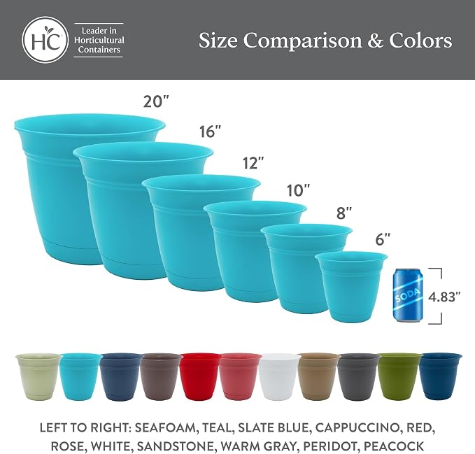 The HC Companies 10 Inch Eclipse Round Planter Pots with Drainage Holes & Attached Saucer, Lightweight UV-Resistant Plastic Indoor & Outdoor Planters, 2-Pack Flower Pots for Garden & Home Decor, Red