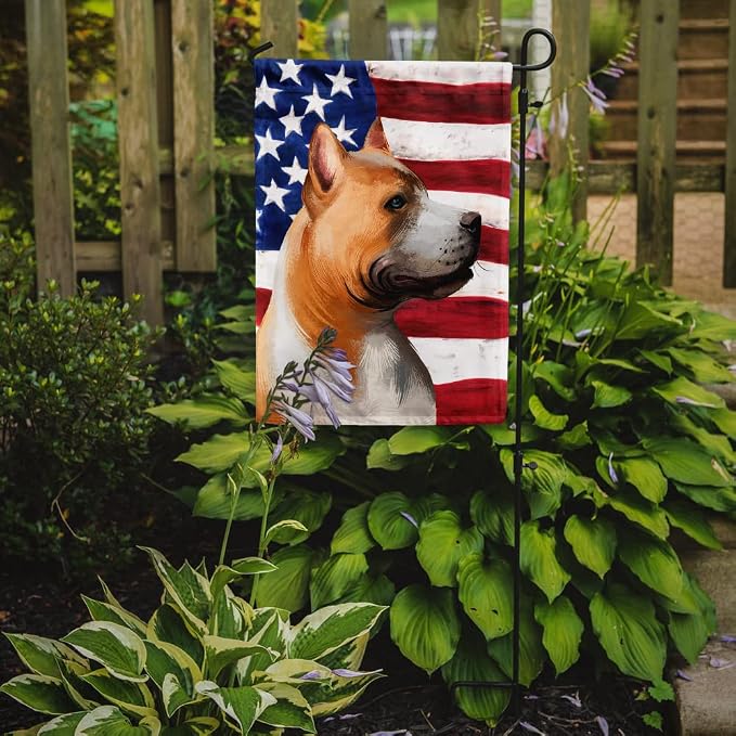 Caroline's Treasures CK6401GF American Pit Bull Terrier American Flag Garden Flag Mailbox Flag Decorative Yard Flag Banner Outside Patio Artwork Yard Flower Beds, Garden Size, Multicolor