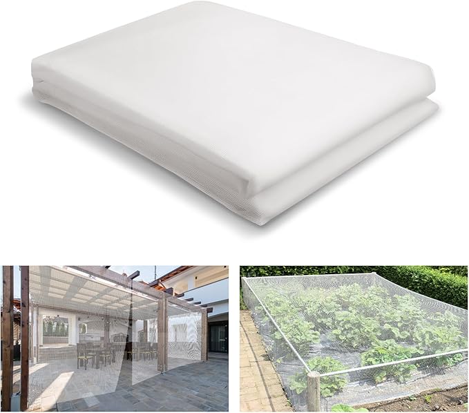 ANPHSIN Strong PP Nanocomposite Mosquito Net Garden Netting - 10 x 12ft Bird Insect Pest Mesh Barrier Screen for Patio, Balcony, Porch, Outdoor Raised Beds Protection (White)
