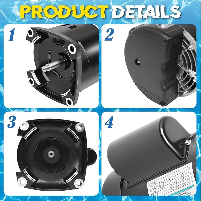 B2848 Pool Pump Motor 1HP 56Y Frame Replacement for Century A.O. Smith | Single Speed 3450 RPM, 56Y Frame, 115/230V Dual Voltage 8.0/16.0 Amps, 1045 Steel Shaft for Century A.O. Smith Pool Pumps