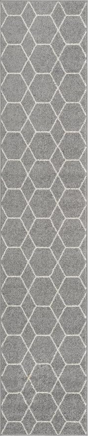 Unique Loom Trellis Frieze Collection Area Rug - Geometric (2' x 10' Runner, Light Gray/ Ivory)