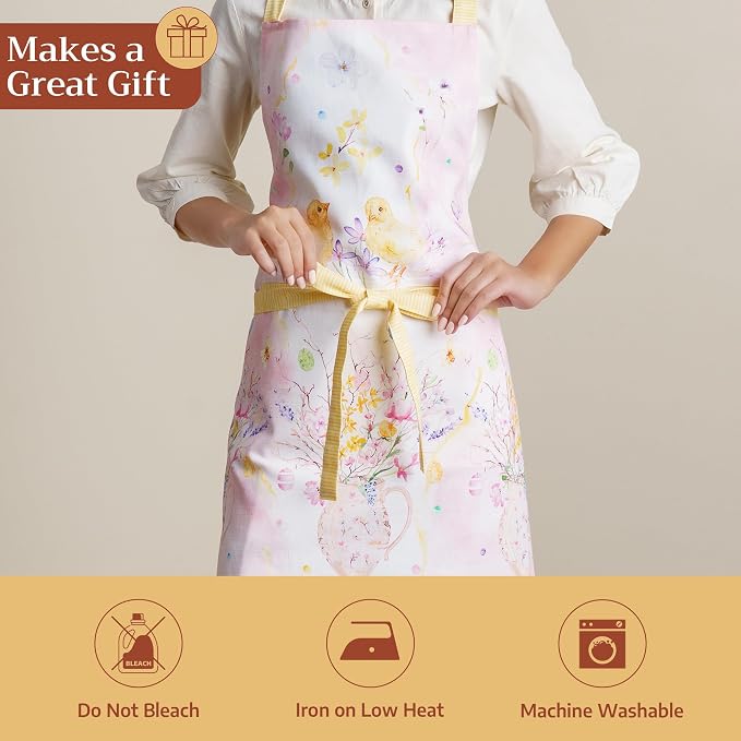 Maison d' Hermine Aprons for women with Pocket 100% Cotton (27.50"x31.50") | Adjustable Neck Strap & long ties Apron Men Chef Wedding Cooking Gardening Server Maid